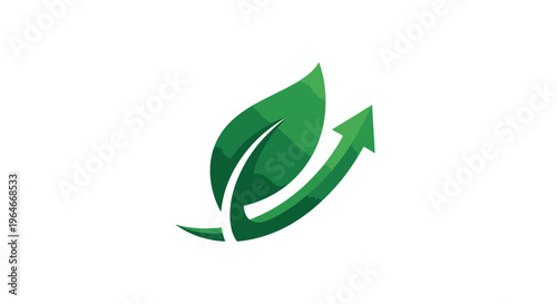 Green Leaf Growth Arrow Symbol, Sustainable Development Concept