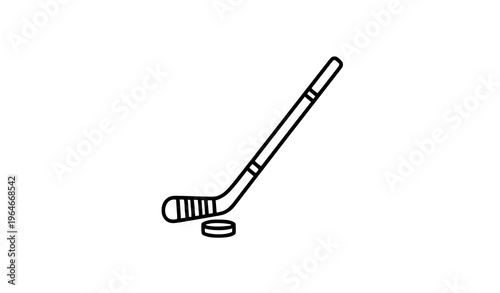 Minimal hockey outline icon with stick and puck modern line vector symbol for UI design