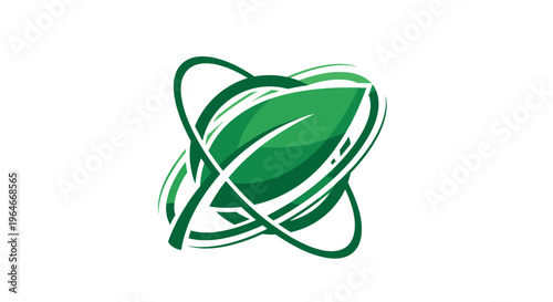 Green Leaf Orbiting Energy Symbol - Sustainable Technology Concept