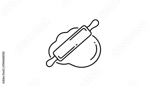 Minimal rolling pin and dough outline icon modern baking line vector symbol for UI design