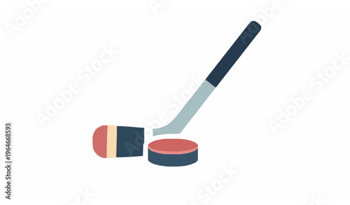 Flat hockey icon with stick and puck colorful simple vector symbol for sports applications