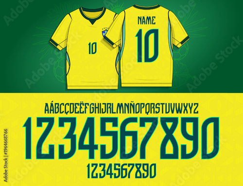 brazil font, brazil soccer, Tall display typeface with dynamic curves and sharp vertical rhythm. Distinct numeric and letter set crafted for impactful layouts, apparel graphics