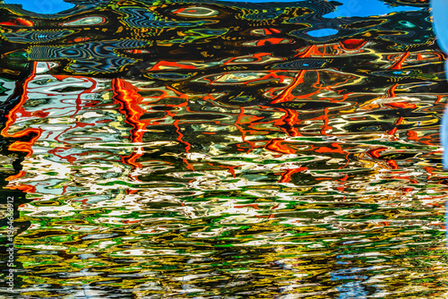 Colorful Red Blue White Water Reflection Abstract Houhai Lake Beijing China