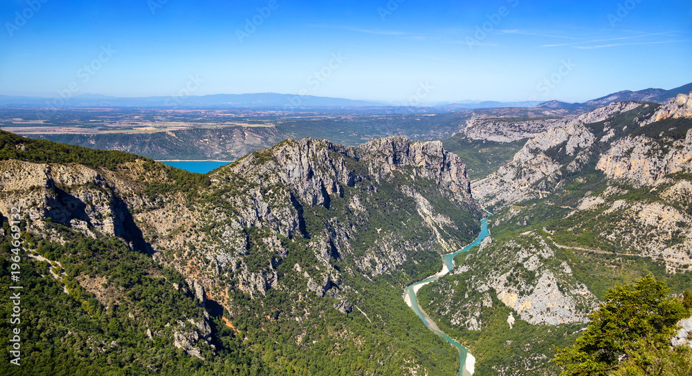 Fototapeta premium Gorges du Verdon Canyon with cliffs, river and green forest, Alpes-de-Haute-Provence, France, Europe.