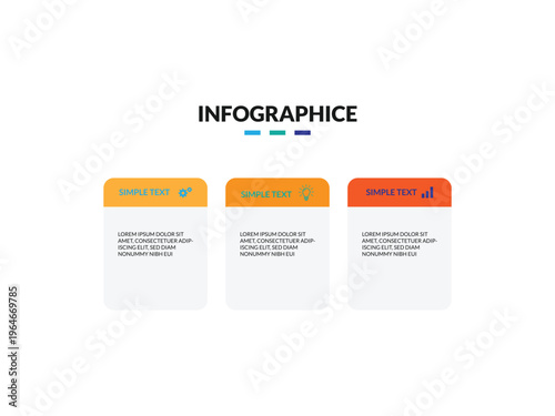 Vector infographic template with three colorful sections and sample text for data visualization vector illustration