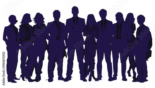 Large gathering of business professional silhouettes standing closely together suggests organizational depth and collective corporate power.