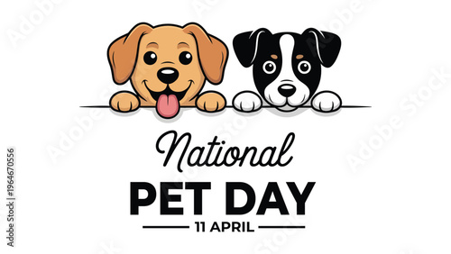 National Pet Day illustration with cute dogs puppy characters love care companionship concept april 11 animal celebration modern flat vector design