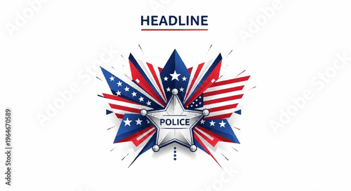 Police badge with american flag design and starburst pattern on white background for law enforcement themes