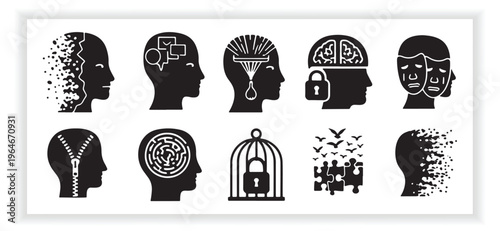 Thinking Process and Intelligence Concept Silhouette Collection Design