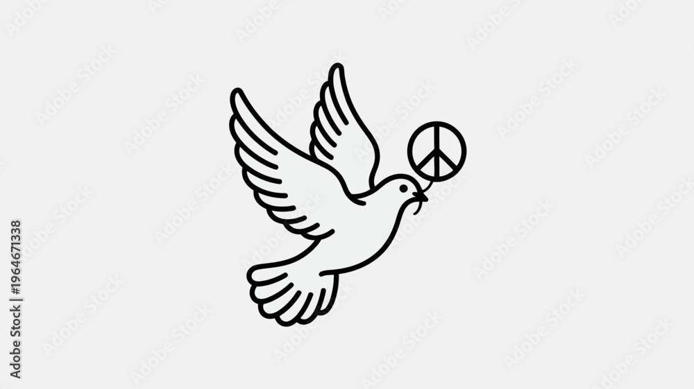 Fototapeta premium A simple line drawing of a dove carrying a peace symbol in its beak