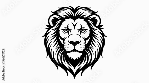 A striking black and white illustration of a majestic lion s head and mane