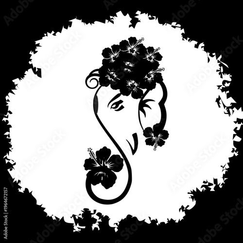 Abstract Lord Ganesha Floral Vector Art | Hindu God Ganpati Line Illustration for Festival Design