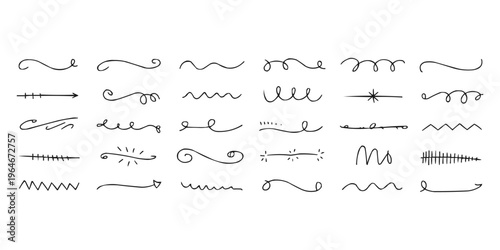 Bild auf Leinwand Collection of hand drawn doodle decorative dividers swirls and line elements per