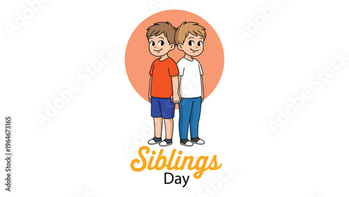 Siblings Day illustration with two brothers cartoon characters friendship bonding family love relationship concept children celebration modern flat vector