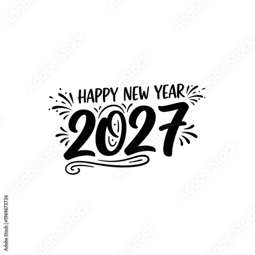 Festive new year graphic with stylized text and firework elements
