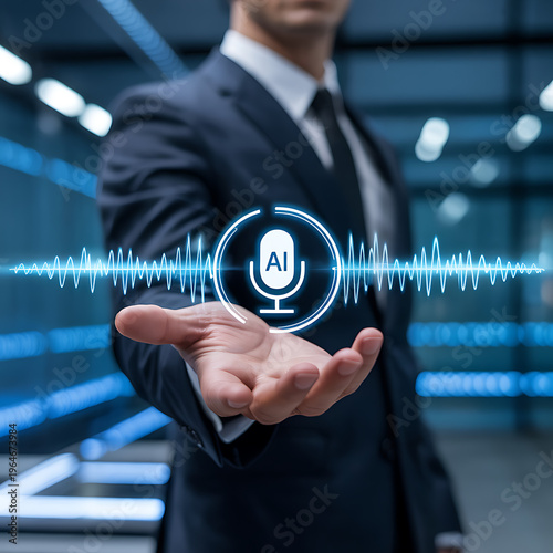 Businessman Presenting AI Voice Technology Interface