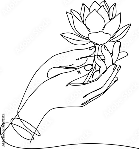 hand and lotus flower line art. vesak design element