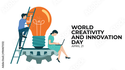 World Creativity and Innovation Day illustration with light bulb idea concept teamwork design april 21 creative thinking inspiration modern flat vector