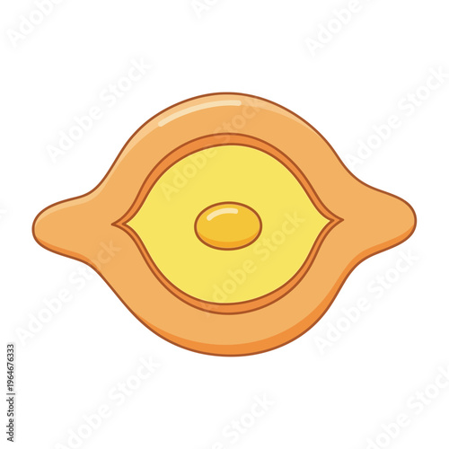 A colorful cartoon illustration of a traditional khachapuri bread