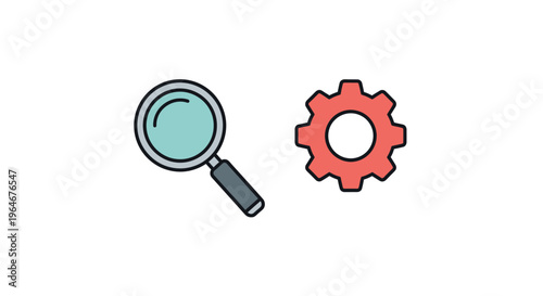 Magnifying glass and gear icons.