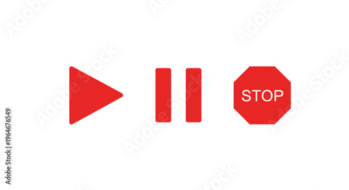 Red play pause stop buttons icons.