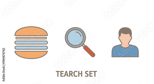 Burger with magnifying glass and man.