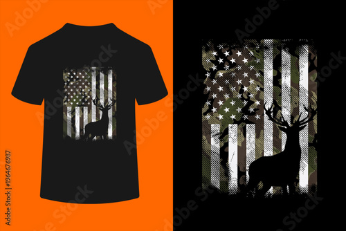 Camo US Flag Deer Elk Buck Camoflage Hunting Hunter Dad Gift  T-Shirt
