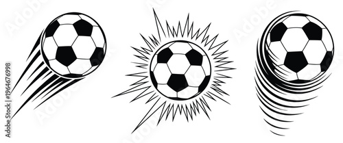 Soccer ball flying, energetic sports illustration, football in motion with trajectory effect, action packed design for match, training, and competition