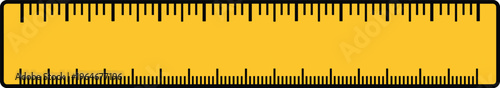 "Yellow rectangular ruler illustration with black measurement markings, simple geometric design, educational measuring tool artwork for school, math, drawing, accuracy, and creative projects"