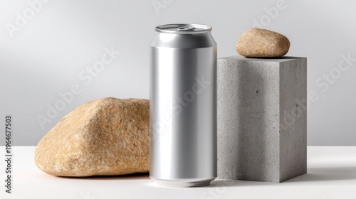 Customizable 33Cl Soda Can Mockup with Modern Concrete Backdrop for Marketing 