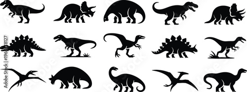set of dinosaurs silhouette icon vector illustration with white background	