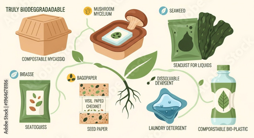 Sustainable and Biodegradable Packaging Alternatives Infographic Illustration.