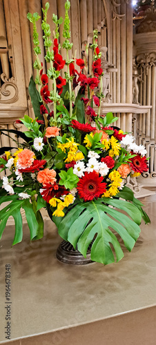Close up shot of beautiful large flower arrangement, a lovely display that brightens up any day.