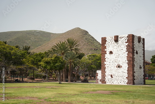 Torre del Conde Tower in San Sebastian La Gomera Canary Islands historic landmark in park Spain travel destination 