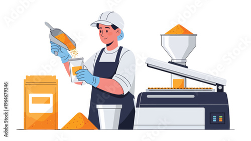 Processing in a Laboratory: An individual in a laboratory setting diligently measures ingredients with precision. A snapshot of meticulous production.