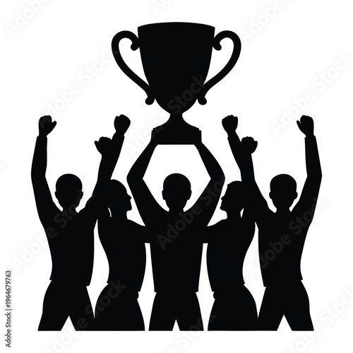 team Celebrating Trophy Silhouette