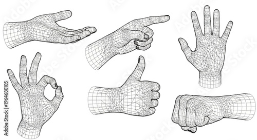 Photos Wireframe hands in various gestures.