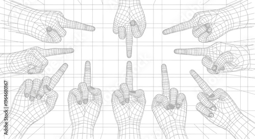 Hands pointing fingers in various directions.