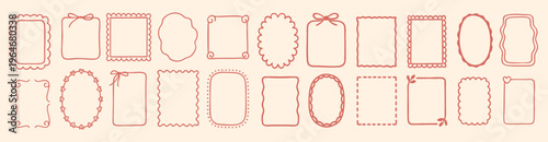 Frame hand doodle with border whimsical ribbon for oval round handdrawn. Wedding bow wavy with frame cute square for squiggle kid birthday. Menu antique frame with funky border line