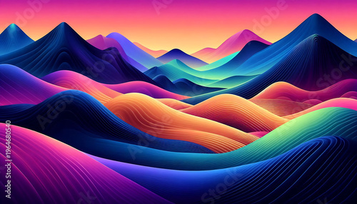 misty mountains in various shades of blue receding into the distance with atmospheric