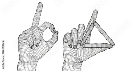 Wireframe hands making yoga mudras.