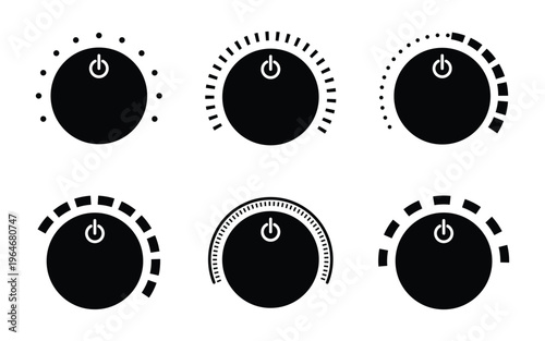 Control Knob Icon Set Black Style. Settings Adjustment Volume and User Interface vector illustration.