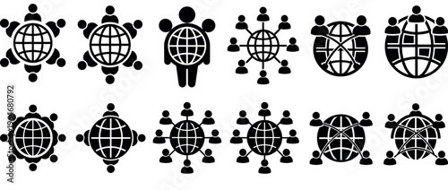 Global network icons representing worldwide communication, social connections, and international business collaboration in a digital age.