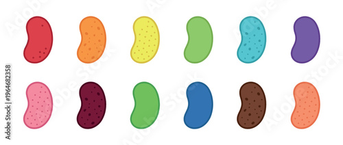Assortment of vibrant jelly beans in various colors and flavors, sweet confectionery for celebrations and treats.