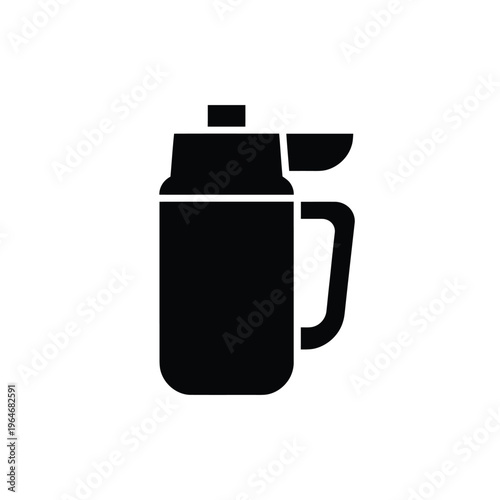 Simple black silhouette of a coffee press with a handle and lid