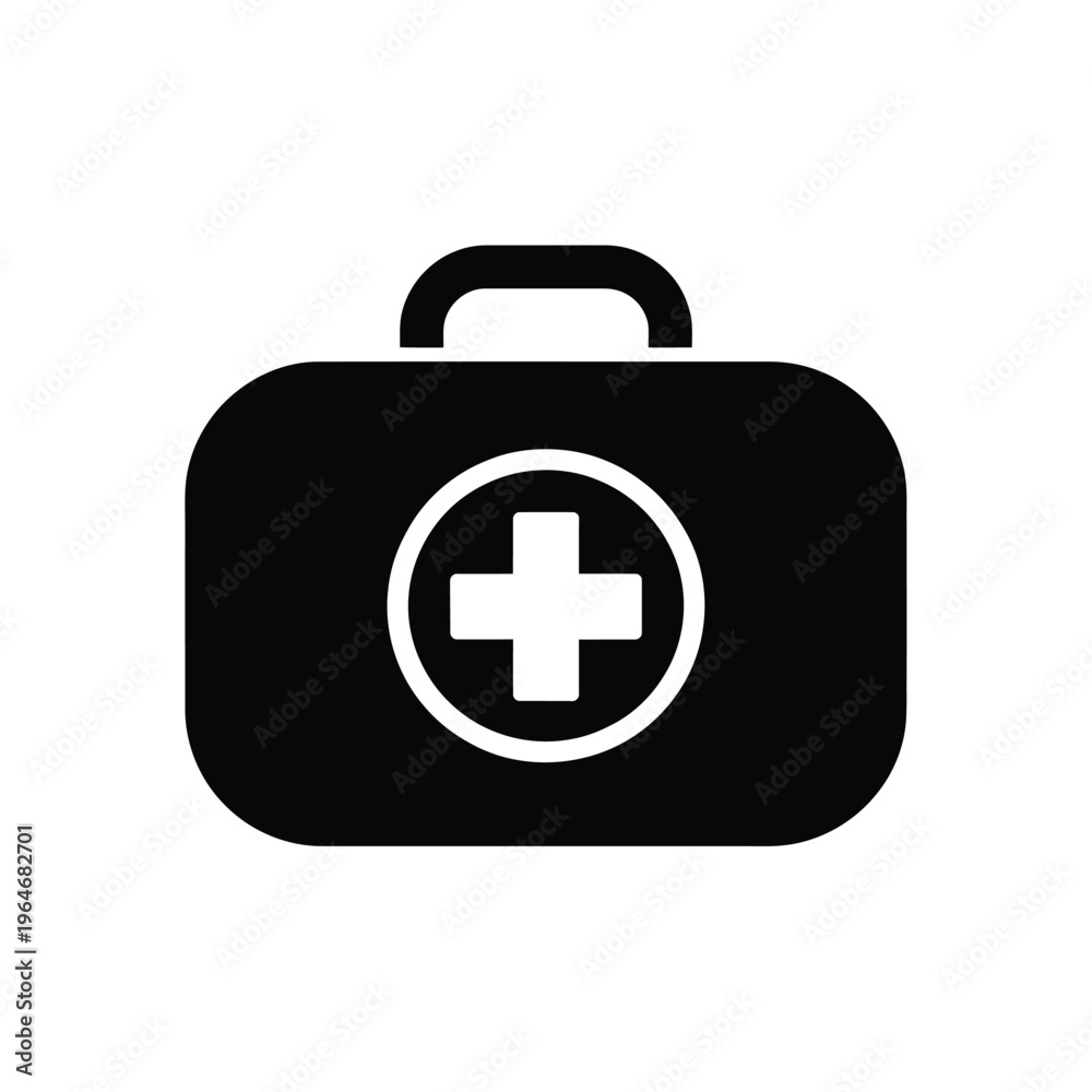 Obraz premium A simple black and white icon depicting a medical first aid kit