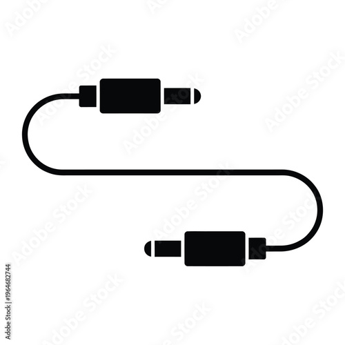 A simple black and white illustration of an audio cable with plugs
