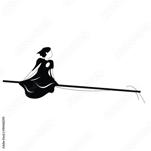 A minimalist black silhouette depicts a woman on a swing set
