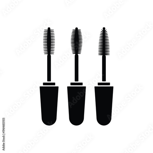Three black mascara wands shown in a simple isolated graphic design