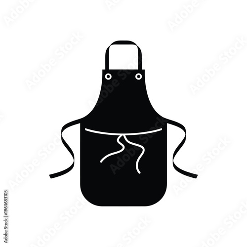 Black silhouette of a cooking apron with tie straps displayed prominently
